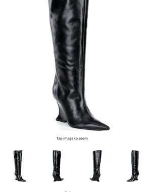 SCHUTZ Siena Black Pointed-Toe Over-The-Knee Leather Boots